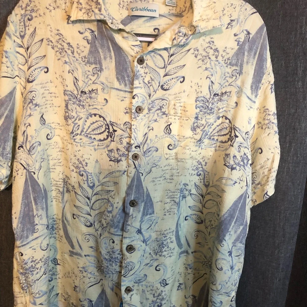 Caribbean rare spring beachy breezey button down 100% rayon shirt - Picture 2 of 8